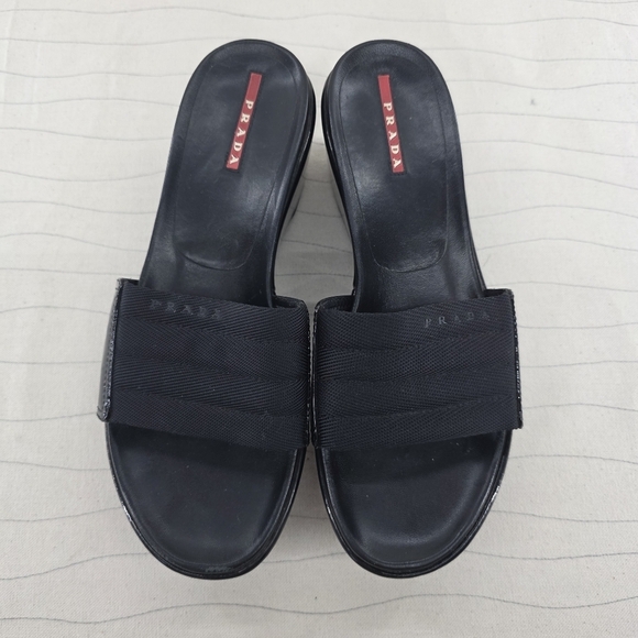 Prada Womens Sport Slides Black Platforms Shoes Vintage Y2K Size EU 37.5 - Picture 3 of 15